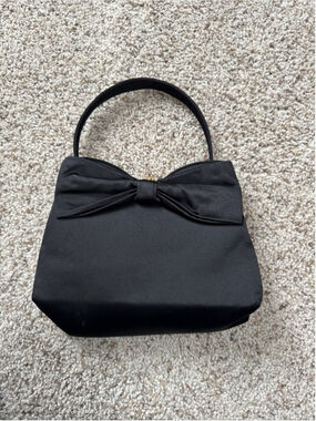 Morris Moskowitz Vintage Black Satin Bow Purse Evening Bag with Handle Clutch